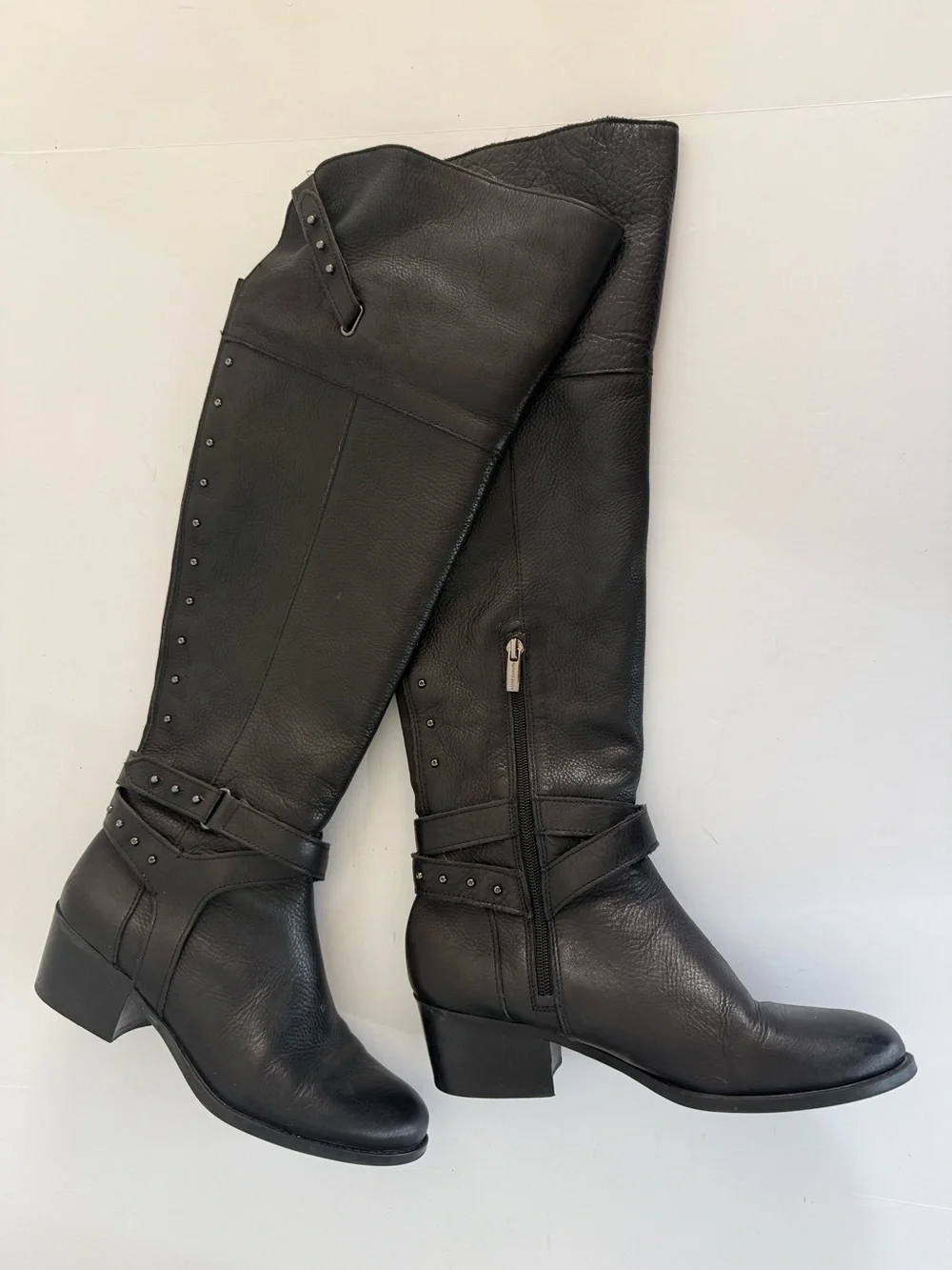 VINCE CAMUTO Bestan Black Leather Over Knee Riding Boots Studded Equestrian